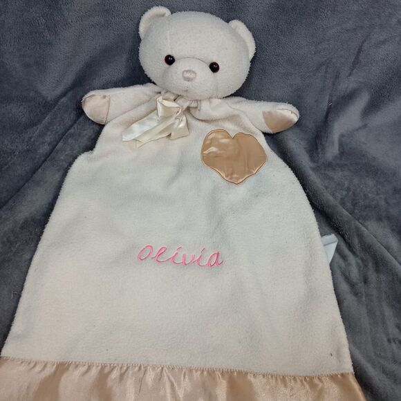 Dakin Baby Lovey Bear Tan Satin Heart Trim Bow Security Blanket Plush Stuffed - Picture 1 of 5